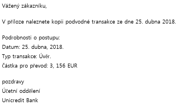 Příklad podvodného e-mailu